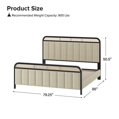 ADOUER WOOD Solid Sheesham Wood Vintage Rattan Cane Bed – Black Finish