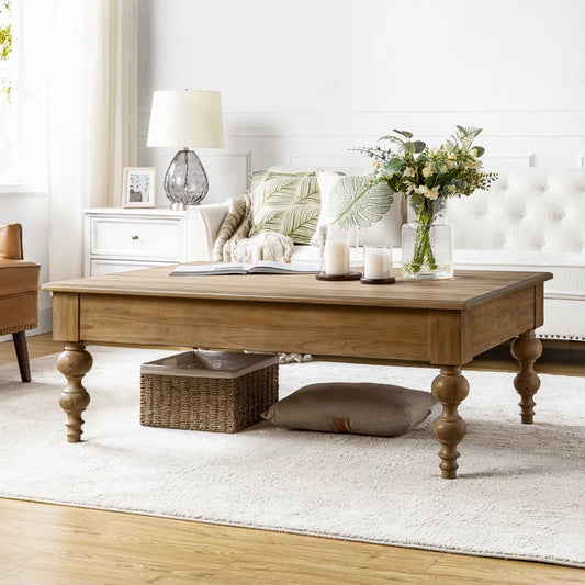 ADOUER WOOD Solid Acacia Wood Designer Leg Coffee Table For Living, Natural