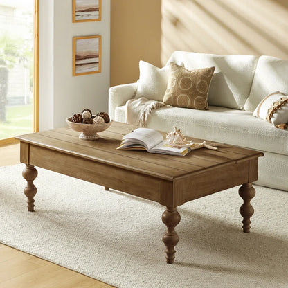 ADOUER WOOD Solid Acacia Wood Designer Leg Coffee Table For Living, Natural