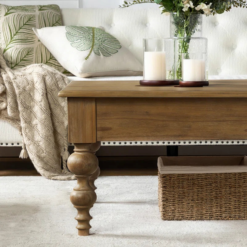 ADOUER WOOD Solid Acacia Wood Designer Leg Coffee Table For Living, Natural