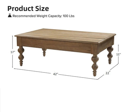 ADOUER WOOD Solid Acacia Wood Designer Leg Coffee Table For Living, Natural