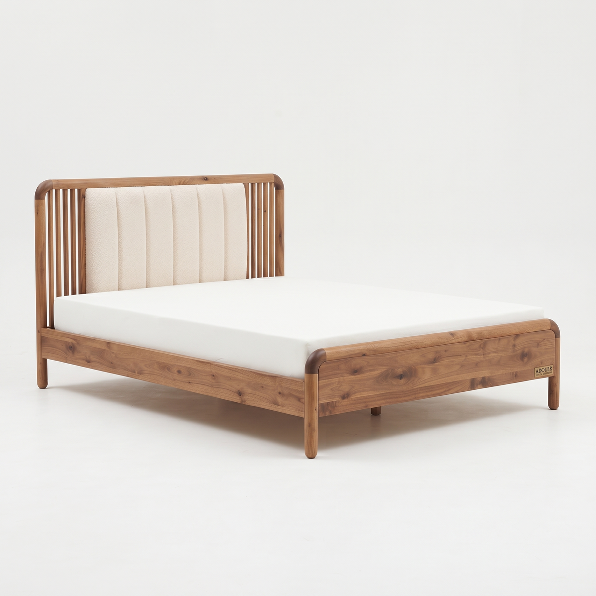 ADOUER WOOD Artisanal Sheesham Wood Bed with Bouclé-Style Vertical Channel Headboard