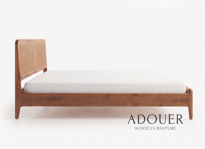 ADOUER WOOD Aurelia Solid Wood Platform Bed with Cane Headboard