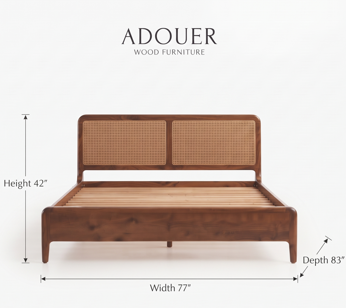 ADOUER WOOD Aurelia Solid Wood Platform Bed with Cane Headboard