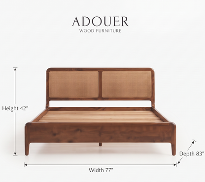 ADOUER WOOD Aurelia Solid Wood Platform Bed with Cane Headboard