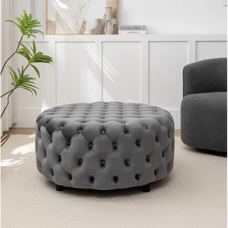 ADOUER WOOD Solid Wood Leg Tufted Design Upholstered Ottoman/Pouffe Without Storage