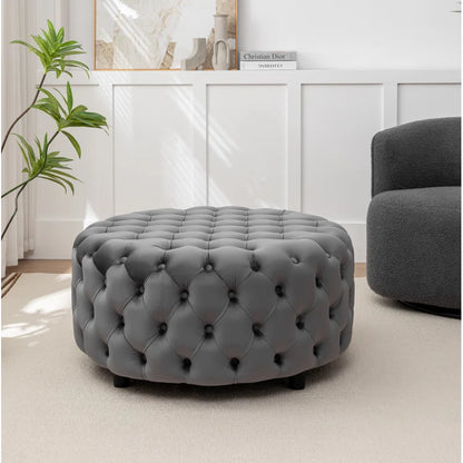 ADOUER WOOD Solid Wood Leg Tufted Design Upholstered Ottoman/Pouffe Without Storage