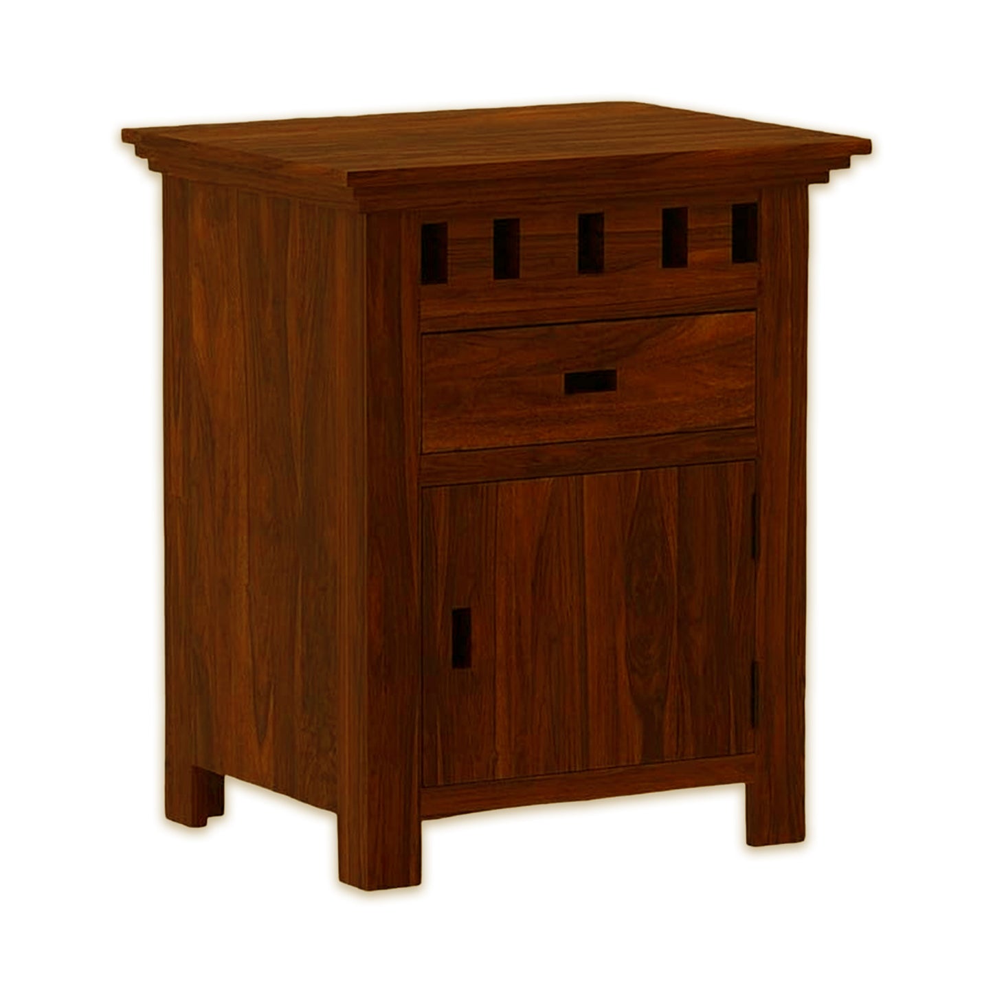 Sheesham Bedroom Side End Table with 1 Premium Metal Channeled Drawer and Door Storage for Living Room