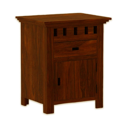 Sheesham Bedroom Side End Table with 1 Premium Metal Channeled Drawer and Door Storage for Living Room