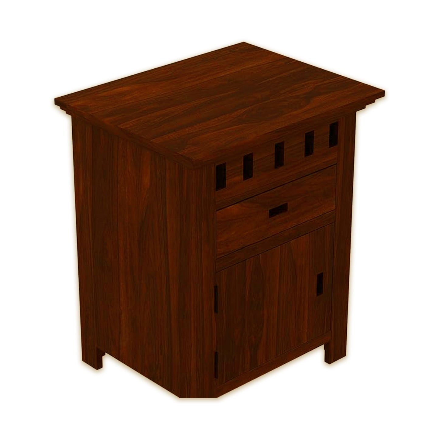 Sheesham Bedroom Side End Table with 1 Premium Metal Channeled Drawer and Door Storage for Living Room