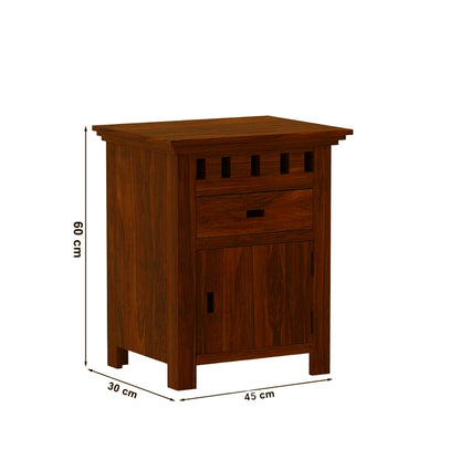 Sheesham Bedroom Side End Table with 1 Premium Metal Channeled Drawer and Door Storage for Living Room