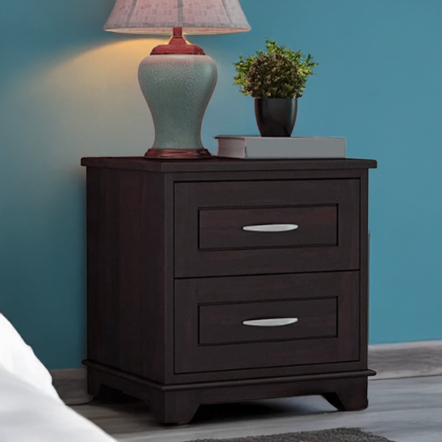 Sheesham Wood Bedside Table with 2 Premium Metal Channeled Drawer