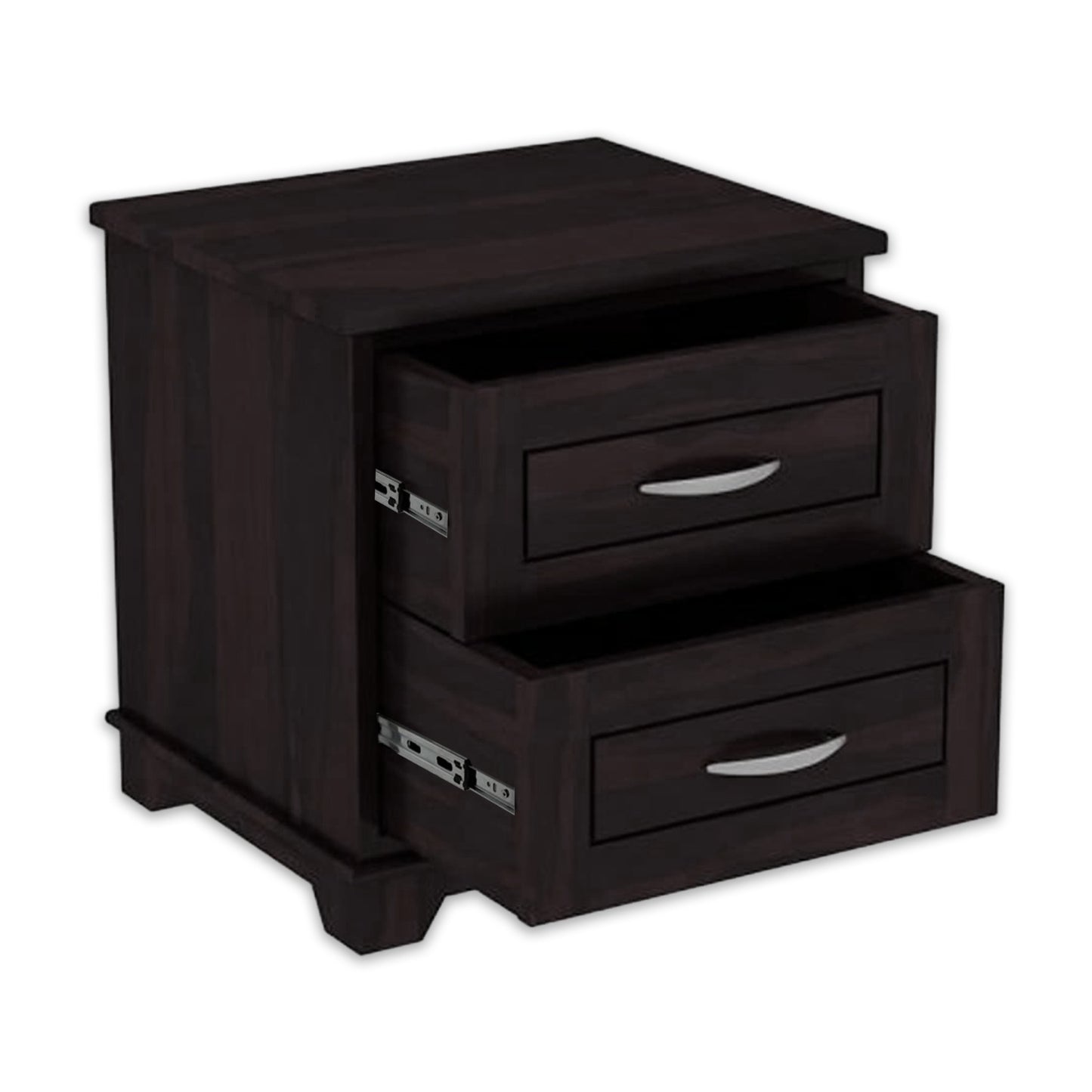 Sheesham Wood Bedside Table with 2 Premium Metal Channeled Drawer