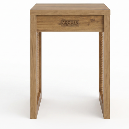 A single wooden side table with a natural oak finish, featuring a drawer with the 'ADOUER wood FURNITURE' logo on the front, set against a plain white background.