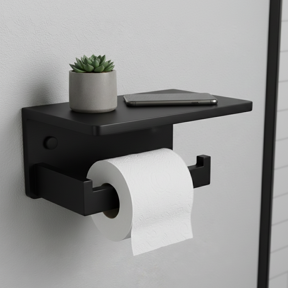 ADOUER WOOD Wall Mount Toilet Paper Holder with Shelf