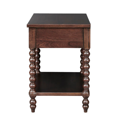 ADOUER WOOD Vintage-Inspired Spindle Leg Bedside Table with Drawer and Shelf