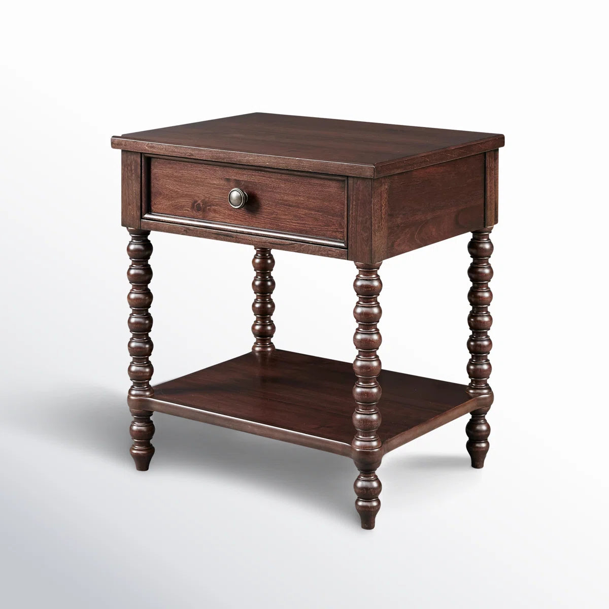 ADOUER WOOD Vintage-Inspired Spindle Leg Bedside Table with Drawer and Shelf