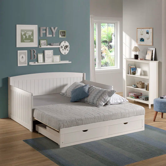 ADOUER WOOD Luxuries Solid Sheesham Wood Modern PU White Sofa Cum Bed With Storage