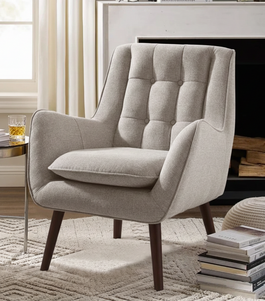 Classic Wingback Chair in Solid Wood and Cotton Fabric