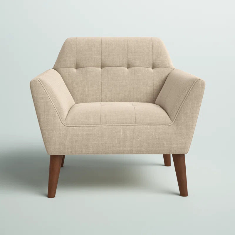 Elegant Cotton Wingback Accent Chair with Solid Wood Frame