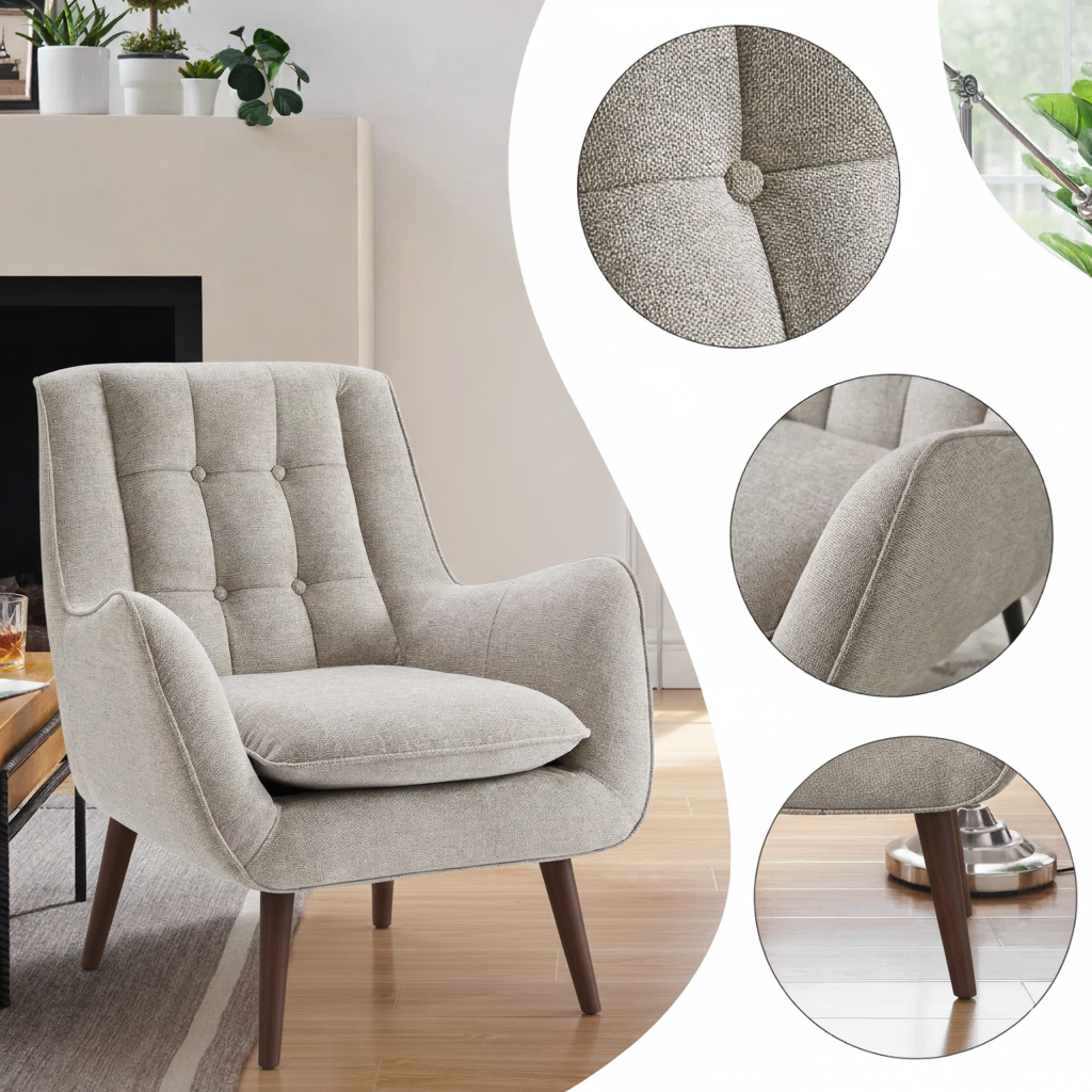 Classic Wingback Chair in Solid Wood and Cotton Fabric