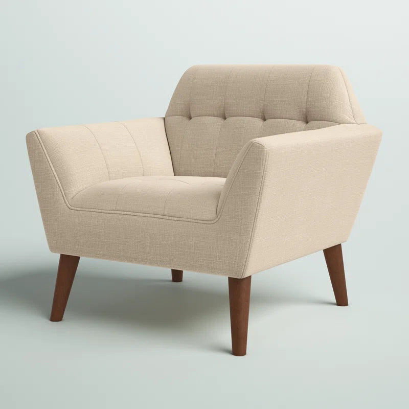 Elegant Cotton Wingback Accent Chair with Solid Wood Frame