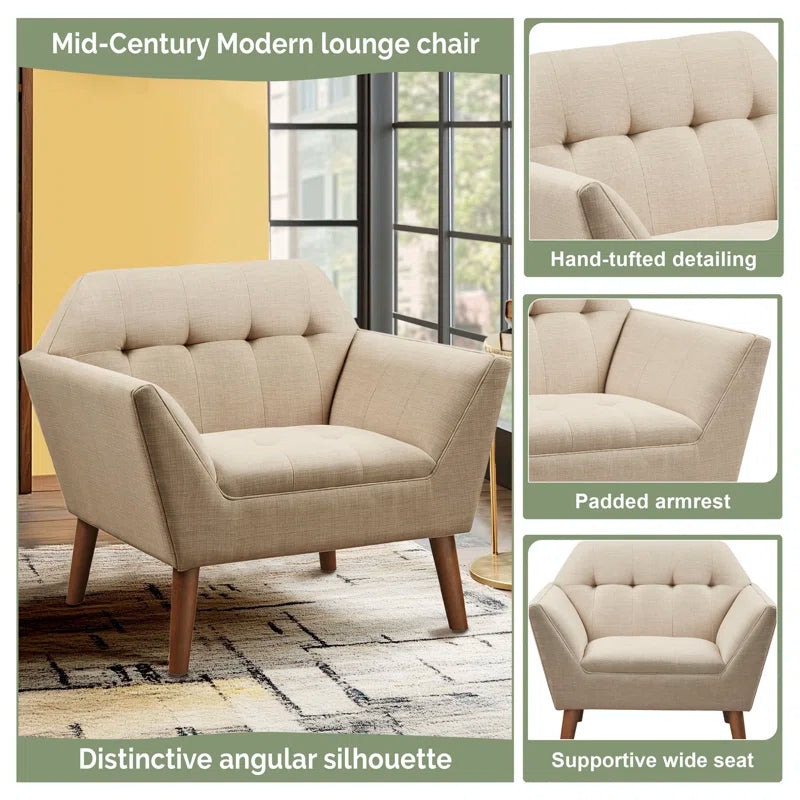 Elegant Cotton Wingback Accent Chair with Solid Wood Frame