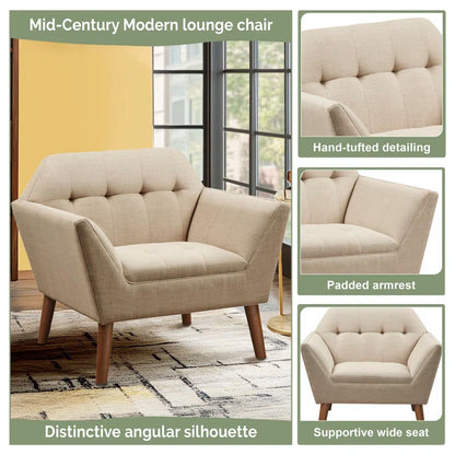 Elegant Cotton Wingback Accent Chair with Solid Wood Frame