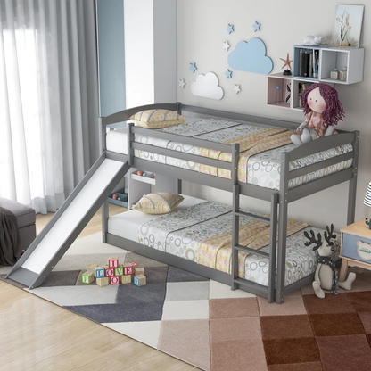 ADOUER WOOD Solid Sheesham Wood Bunk Bed with slide- Gray Finish