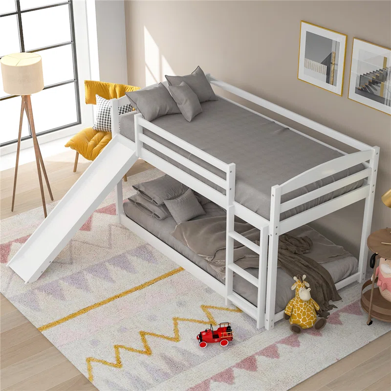 ADOUER WOOD Solid Sheesham Wood Bunk Bed with slide- Gray Finish