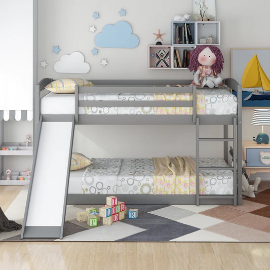 ADOUER WOOD Solid Sheesham Wood Bunk Bed with slide- Gray Finish