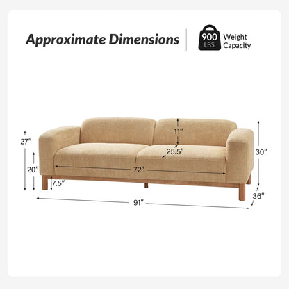 Modern Comfort Boucle 3 Seater Sofa with Natural Acacia Wood Frame