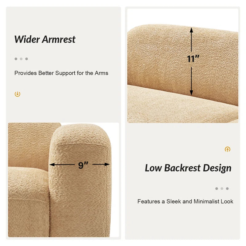 Modern Comfort Boucle 3 Seater Sofa with Natural Acacia Wood Frame