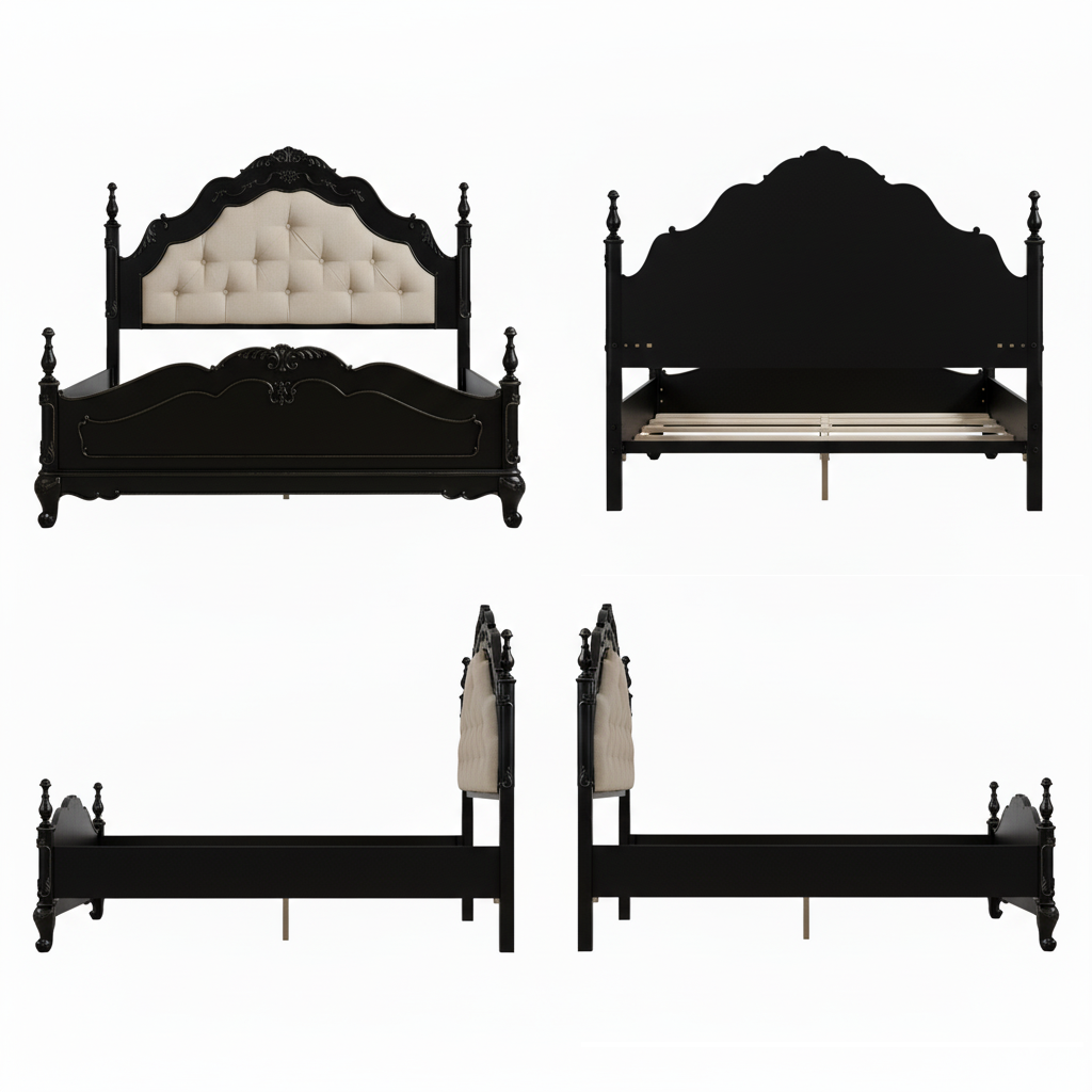 Sold Wood Victorian Scrollwork Tufted Bed