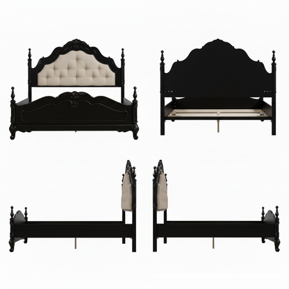 Sold Wood Victorian Scrollwork Tufted Bed