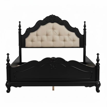 Sold Wood Victorian Scrollwork Tufted Bed