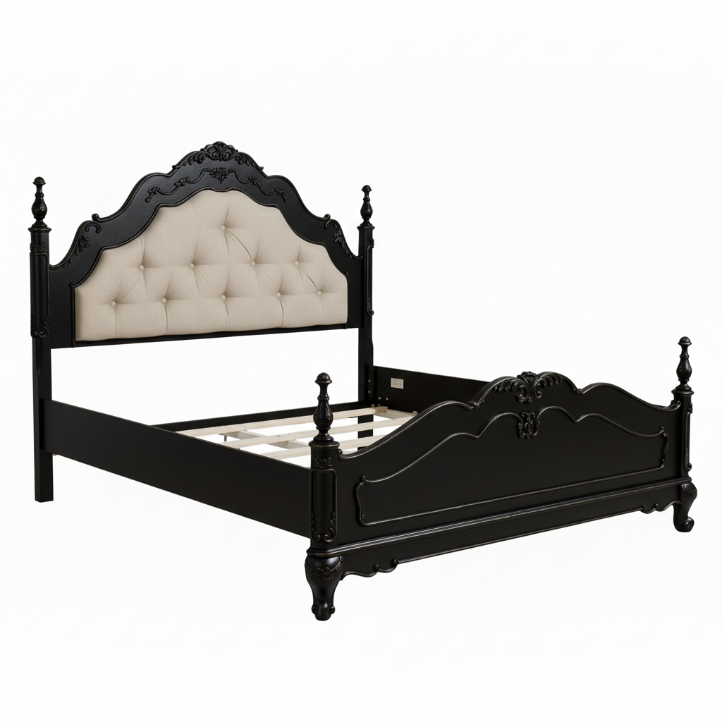 Sold Wood Victorian Scrollwork Tufted Bed