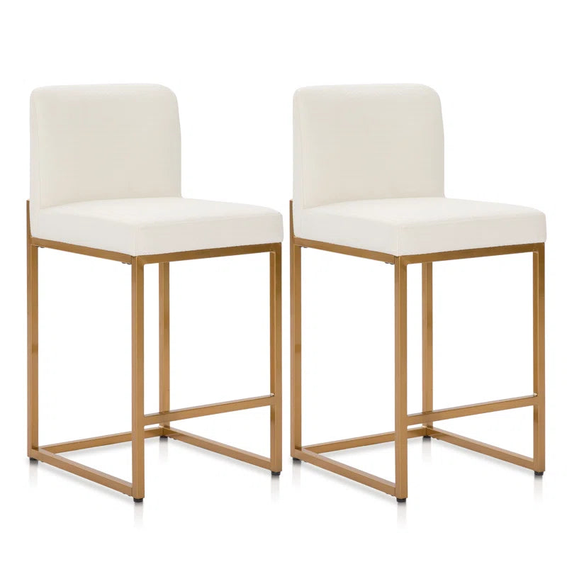 Adouer Wood "Modern White Upholstered Bar Stools with Gold Metal Frame - Set of 2"