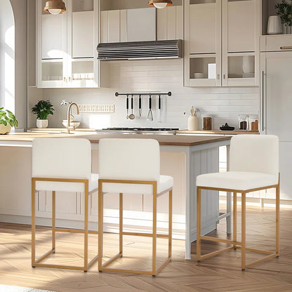 Adouer Wood "Modern White Upholstered Bar Stools with Gold Metal Frame - Set of 2"