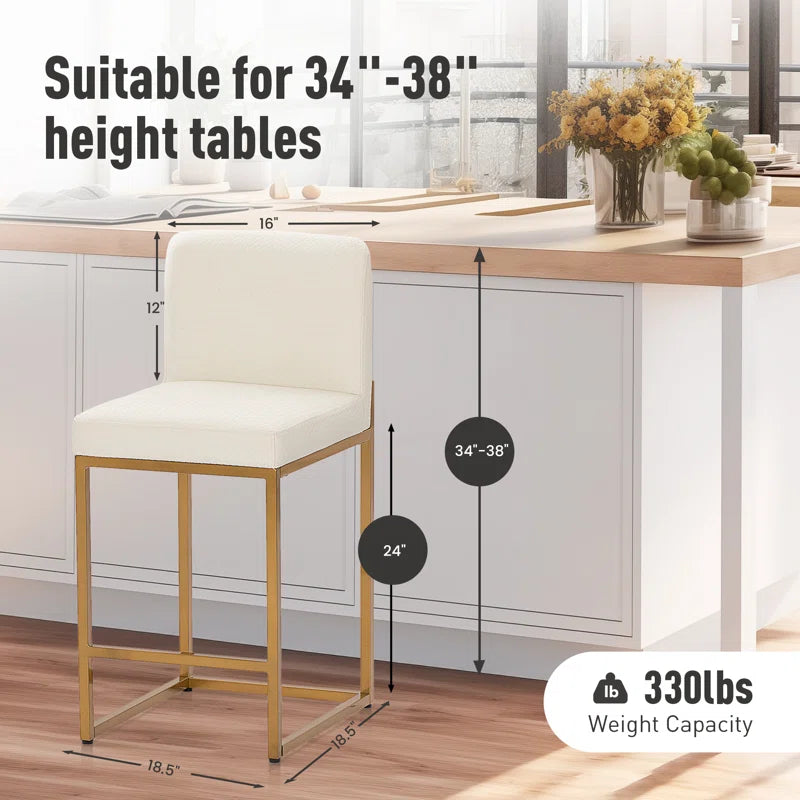 Adouer Wood "Modern White Upholstered Bar Stools with Gold Metal Frame - Set of 2"