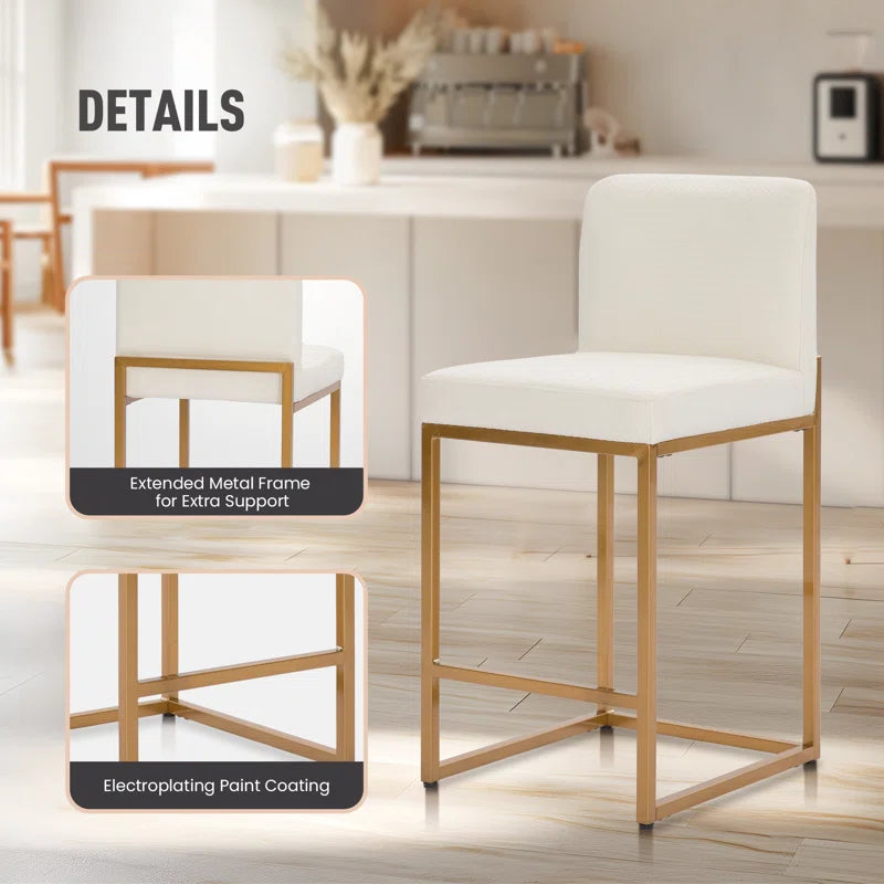 Adouer Wood "Modern White Upholstered Bar Stools with Gold Metal Frame - Set of 2"