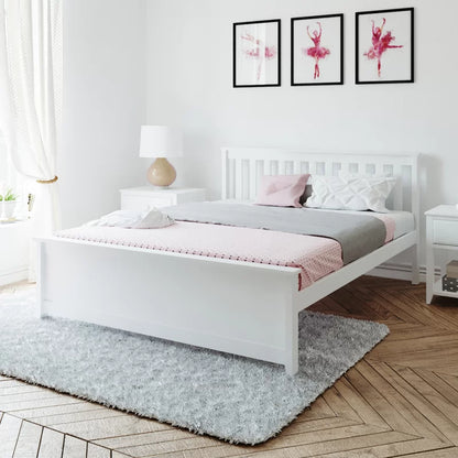 Adouer Wood "Modern White Solid Sheesham Wooden Bed Frame with Slatted Headboard and Footboard"