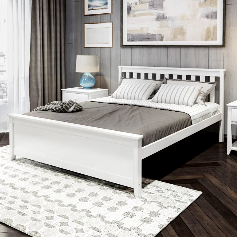 Adouer Wood "Modern White Solid Sheesham Wooden Bed Frame with Slatted Headboard and Footboard"