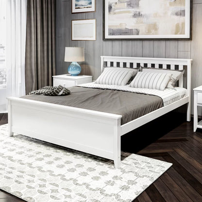Adouer Wood "Modern White Solid Sheesham Wooden Bed Frame with Slatted Headboard and Footboard"