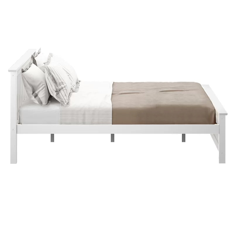 Adouer Wood "Modern White Solid Sheesham Wooden Bed Frame with Slatted Headboard and Footboard"