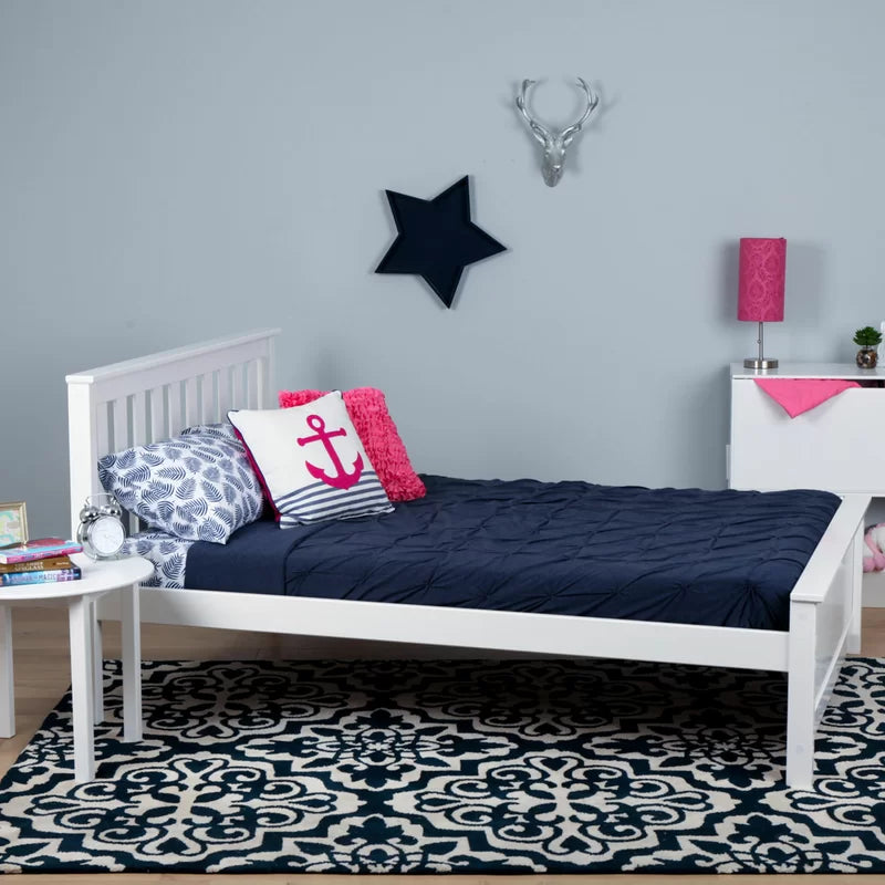 Adouer Wood "Modern White Solid Sheesham Wooden Bed Frame with Slatted Headboard and Footboard"