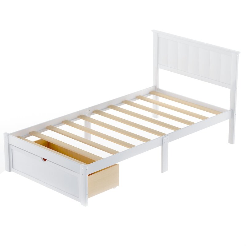 ADOUER WOOD Solid Sheesham Wood Classic White Bed With Storage For Kids