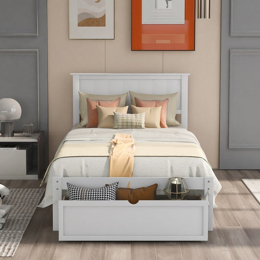 ADOUER WOOD Solid Sheesham Wood Classic White Bed With Storage For Kids