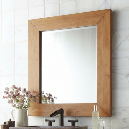 ADOUER WOOD Reclaimed Wood Wall Mirror - Farmhouse Bathroom Vanity Mirror (Rectangular)