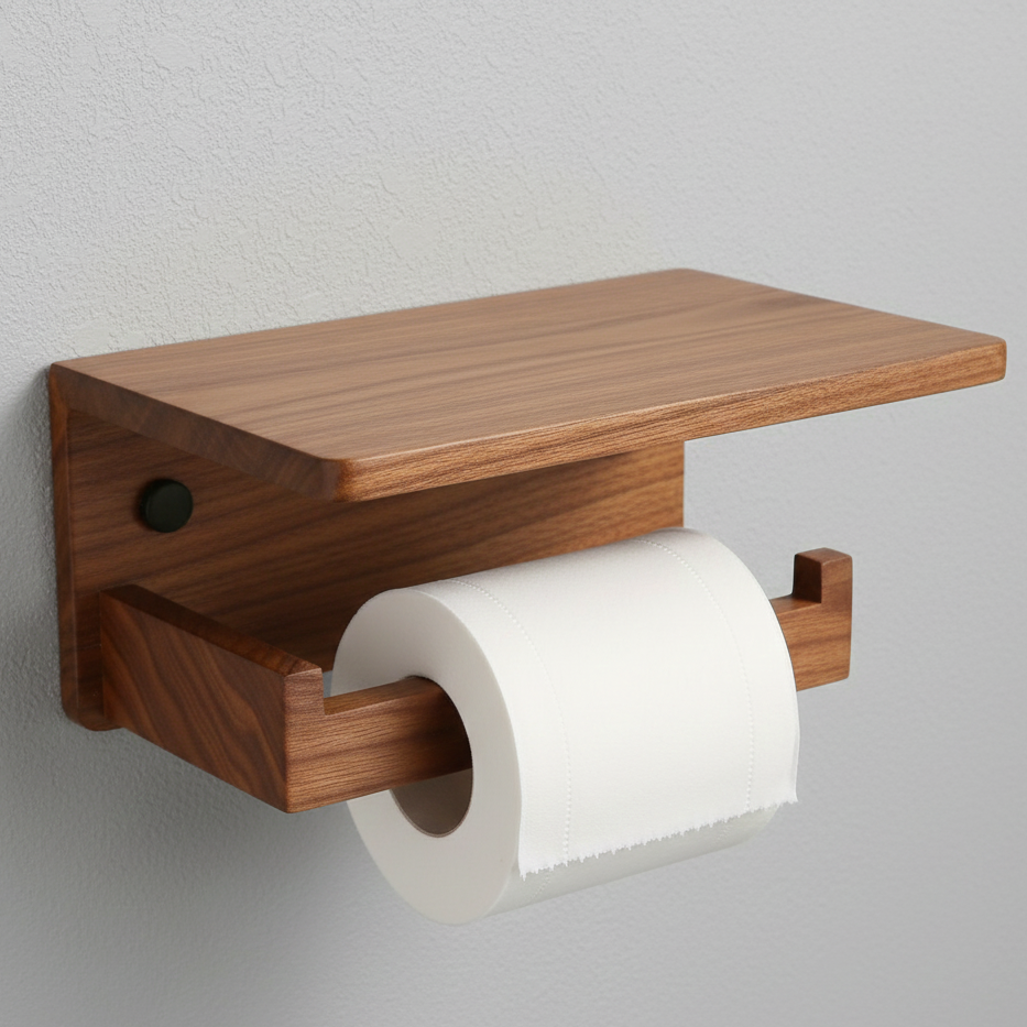 ADOUER WOOD Wall Mount Toilet Paper Holder with Shelf